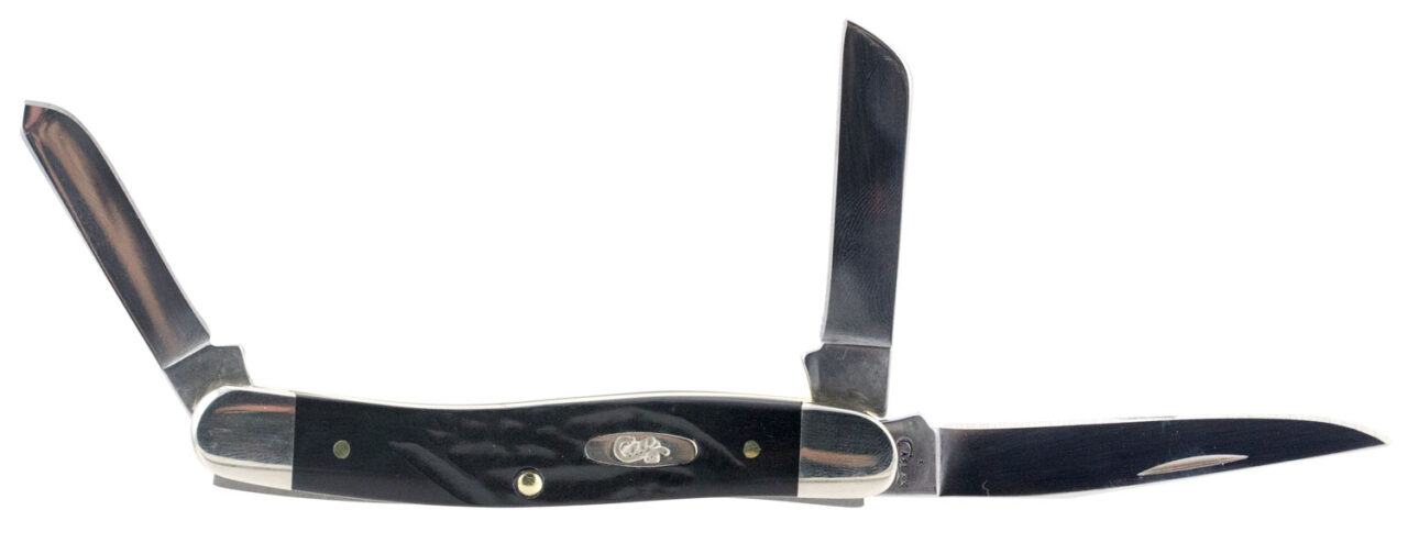 Case 18222 Stockman Medium Folding, 2.57"/1.88"/1.71" Clip Point/Sheepsfoot/Spey Plain Mirror Polished Tru-Sharp SS Blade, Rough Black Jigged Synthetic Handle
