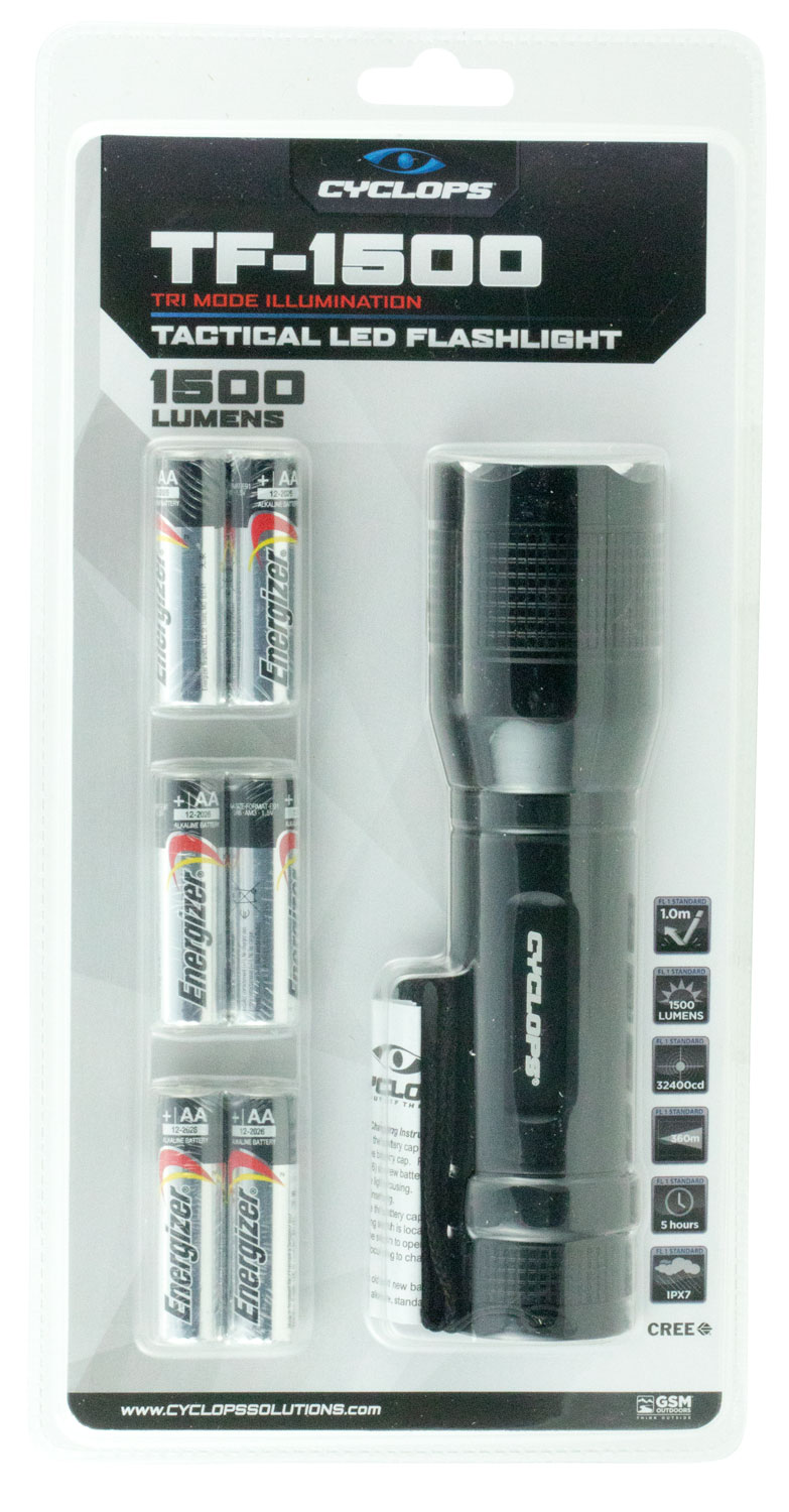 Cyclops CYCTF1500 Tactical Flashlight Black Anodized Aluminum White 1500 Lumens Cree LED 360 Meters Range - Image 2