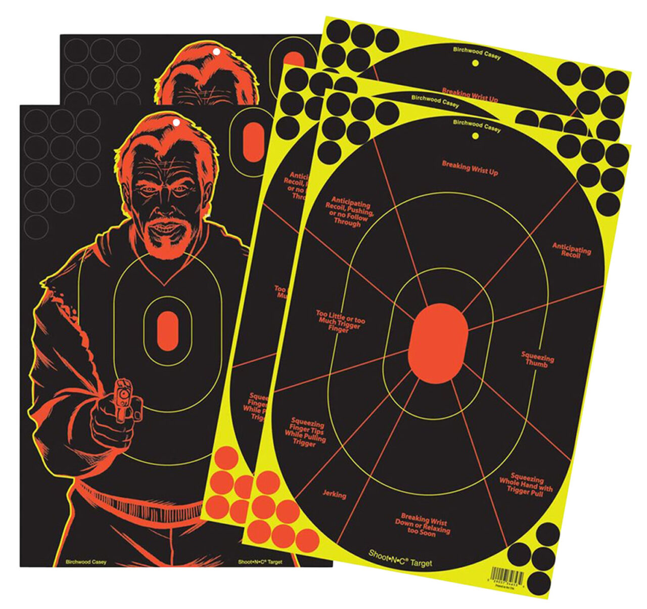 Birchwood Casey 34630 Shoot-N-C Reactive Target Combo Pack Self-Adhesive Paper pistols Multi Color Silhouette/Bad Guy Includes Pasters 5 Pack