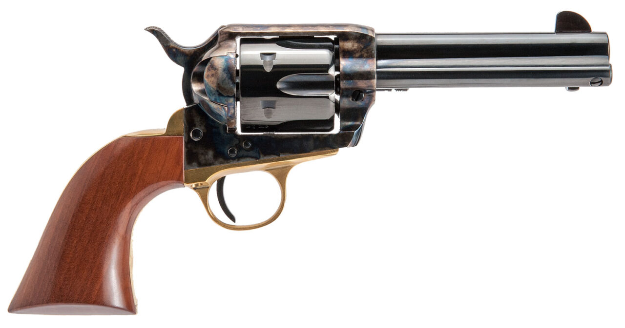 Cimarron PPP357 Pistolero Pre-War 1896-1940 38 Special 6rd 4.75" Blued Barrel & Cylinder, Wide Front Sight, Color Case Hardened Steel Frame, Brass Backstop & Trigger Guard, Walnut Grip