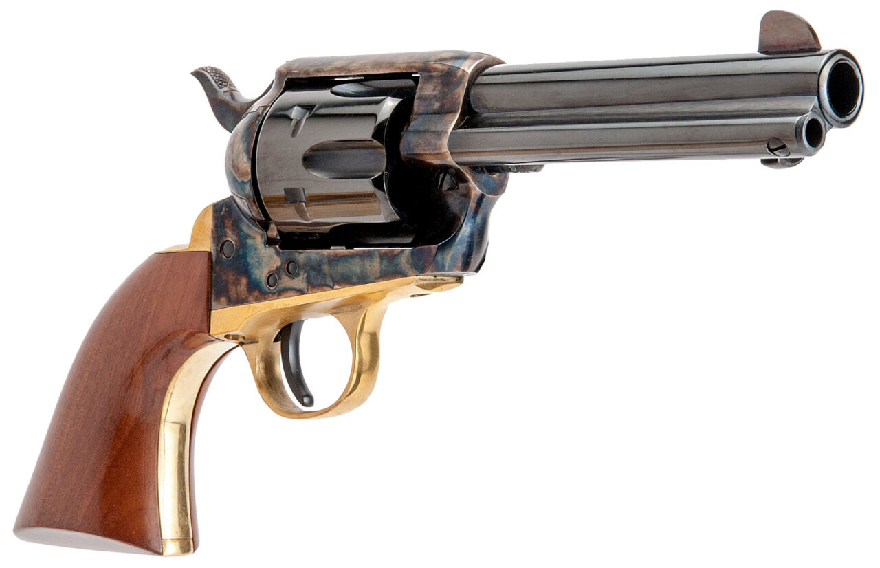 Cimarron PPP357 Pistolero Pre-War 1896-1940 38 Special 6rd 4.75" Blued Barrel & Cylinder, Wide Front Sight, Color Case Hardened Steel Frame, Brass Backstop & Trigger Guard, Walnut Grip - Image 2