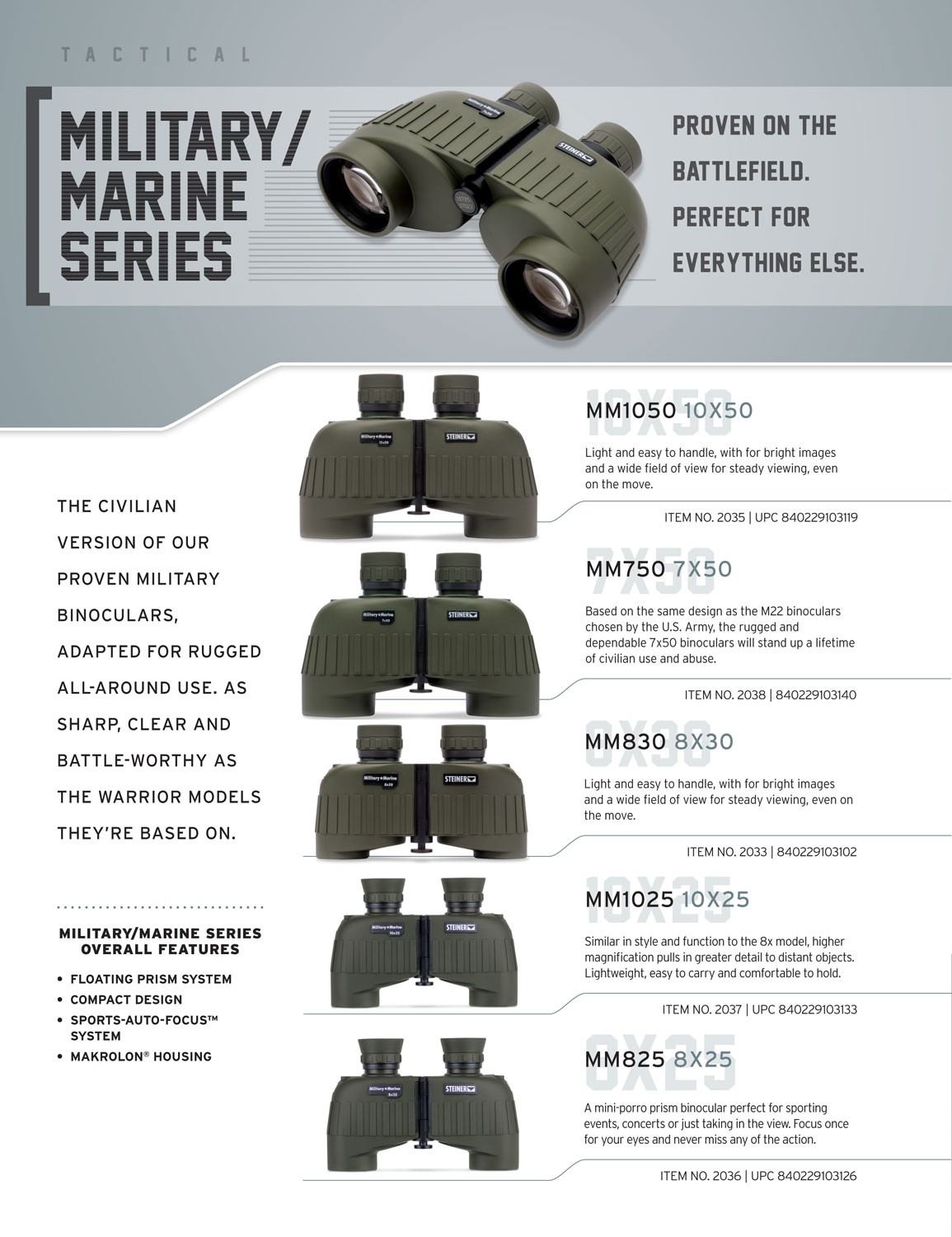 Steiner 2035 Military-Marine 10x50mm Porro Prism Green Rubber Armor Makrolon - Image 2