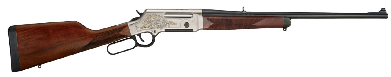 Henry H014D308 Long Ranger Deluxe 308 Win Caliber with 4+1 Capacity, 20" Blued Barrel, Nickel-Plated 24K Gold Inlay Engraved Metal Finish & American Walnut Stock, Right Hand (Full Size)