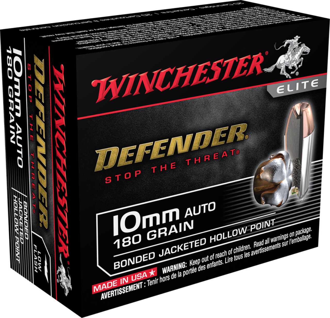 Winchester Ammo S10MMPDB Defender 10mm Auto 180 gr Bonded Jacket Hollow Point 20 Per Box/ 10 Cs