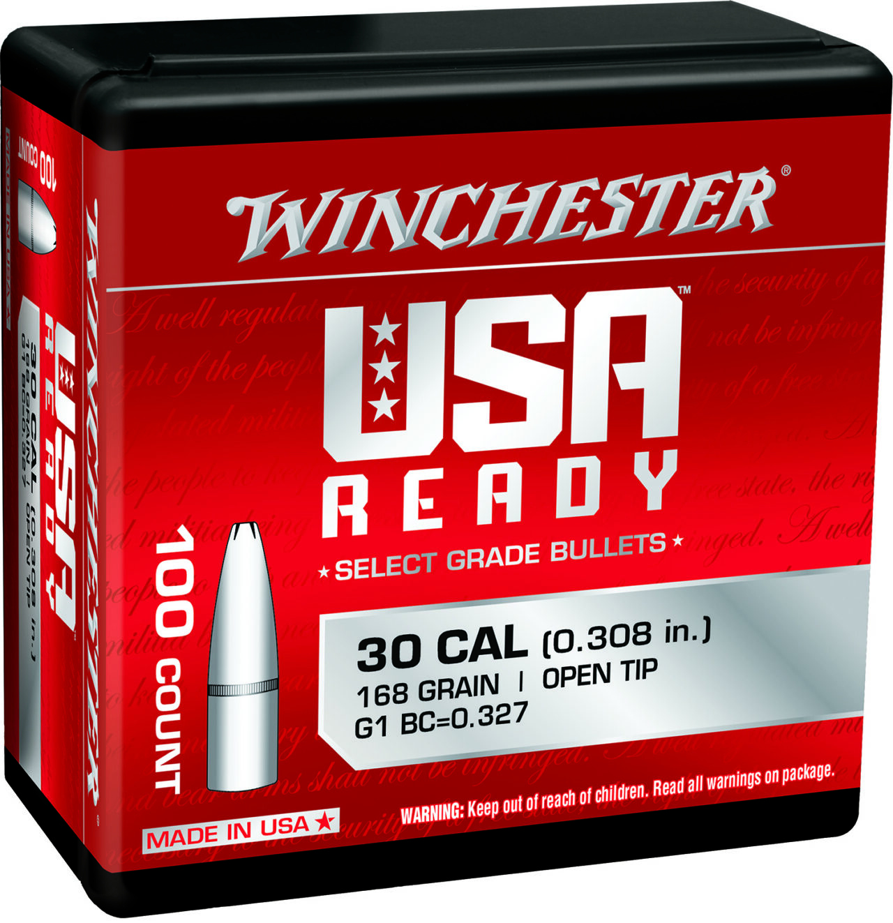 Winchester Ammo WBR30168 Centerfire Rifles 308 Win 168 gr Open Tip 100 Per Bag