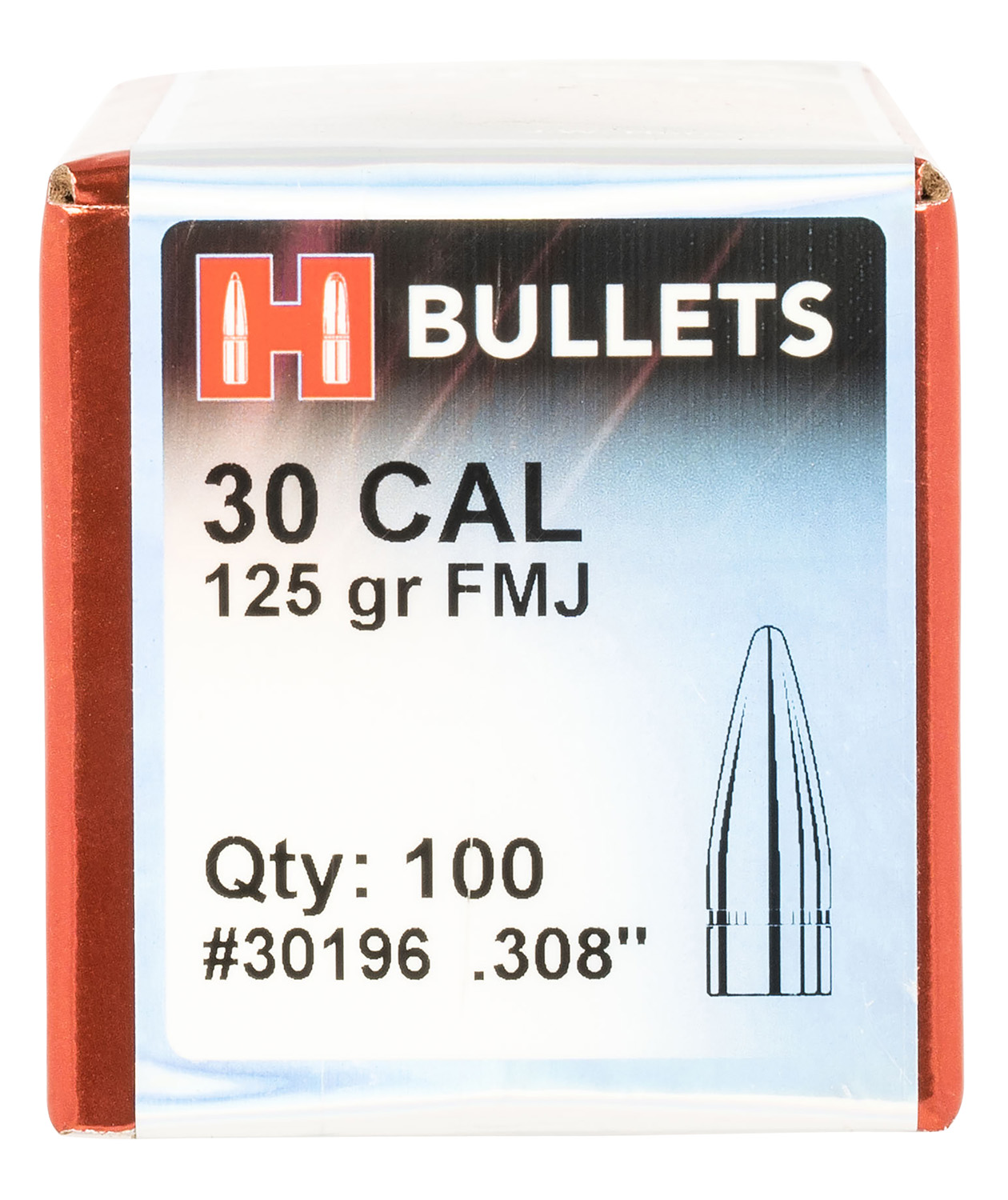 Hornady 30196 FMJ 30 Cal .308 125 gr Full Metal Jacket (FMJ)