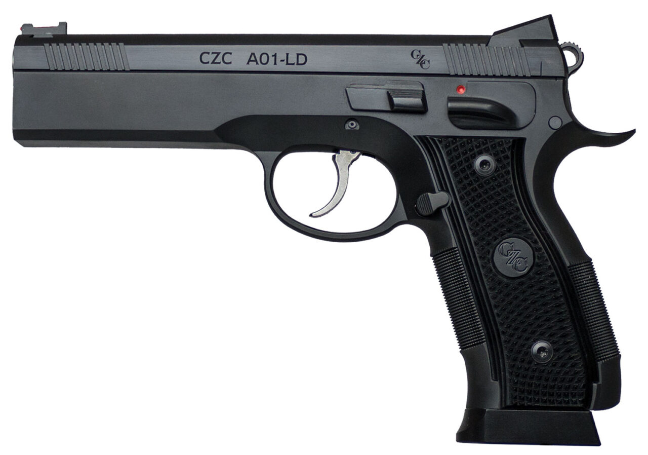 CZ-USA 91731 A01-LD Custom Full Size 9mm Luger 19+1 4.93" Black Match Grade Bull Barrel, Blued Serrated Slide, Blued Steel Frame w/Beavertail, Black Checkered Polymer Grips Right Hand