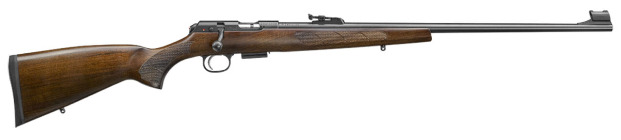 CZ-USA 02303 CZ 457 Lux 17 HMR Caliber with 5+1 Capacity, 24" Barrel, Black Nitride Metal Finish & Fixed European-Style Turkish Walnut Stock, Right Hand (Full Size)