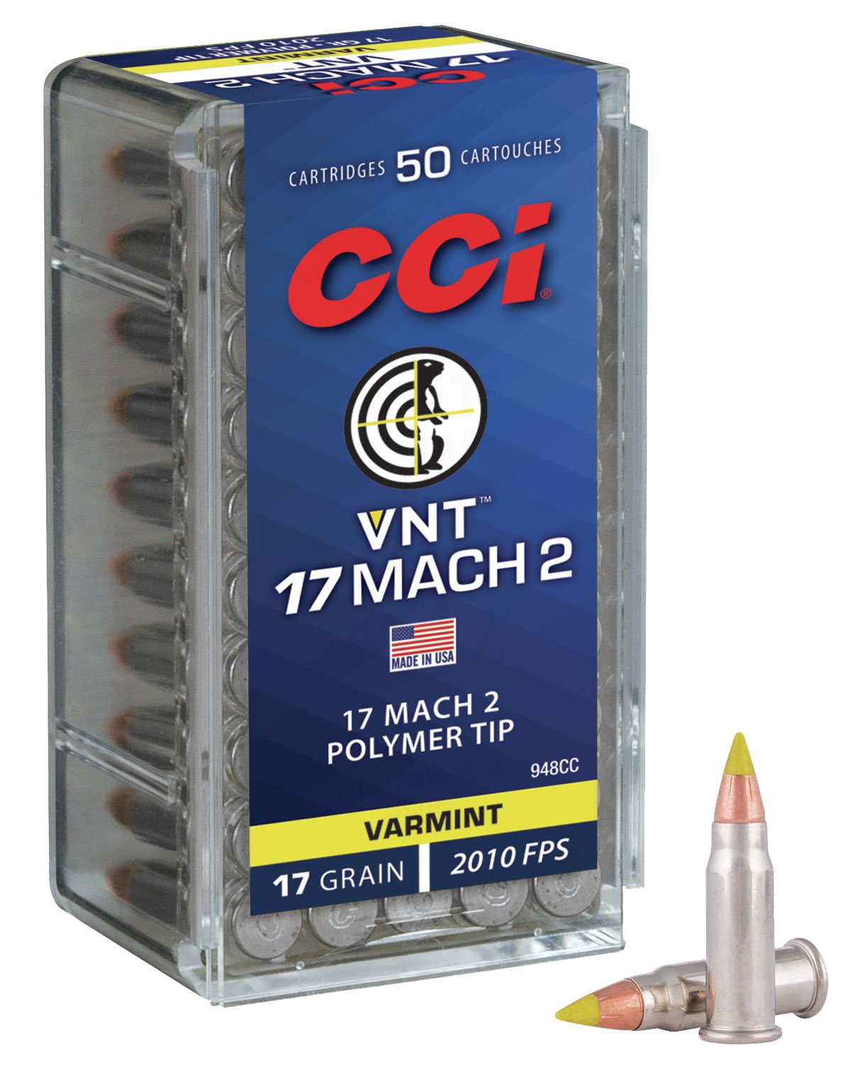 CCI 948CC VNT Rimfire 17 HM2, 17 gr/Varmint Tipped, 50 Per Box/ 100 Cs