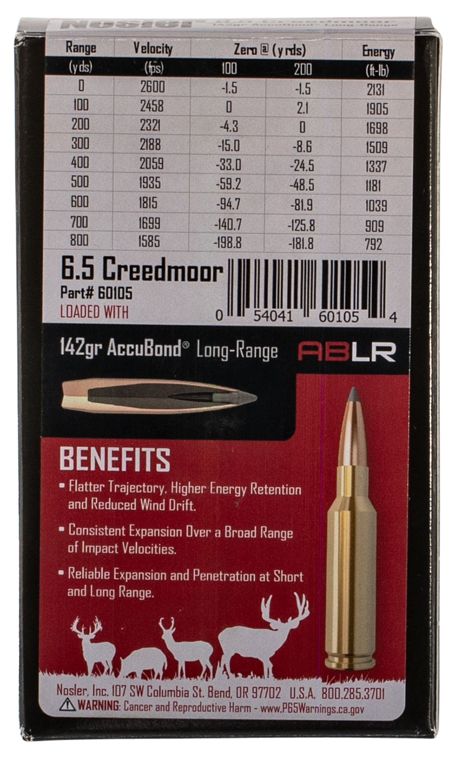 Nosler 60105 Trophy Grade Long-Range 6.5 Creedmoor 142 gr Nosler Spitzer AccuBond-Long Range (SABLR) 20 Per Box/ 10 Cs - Image 2