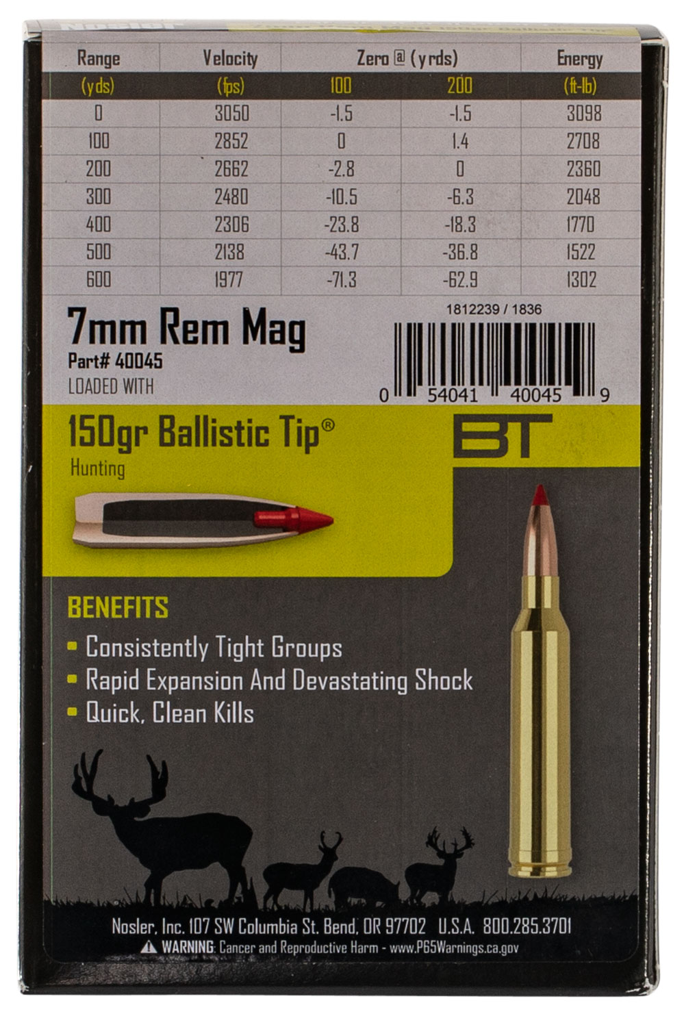 Nosler 40045 Ballistic Tip 7mm Rem Mag 150 gr Spitzer Ballistic Tip (SBT) 20 Per Box/ 10 Cs - Image 2