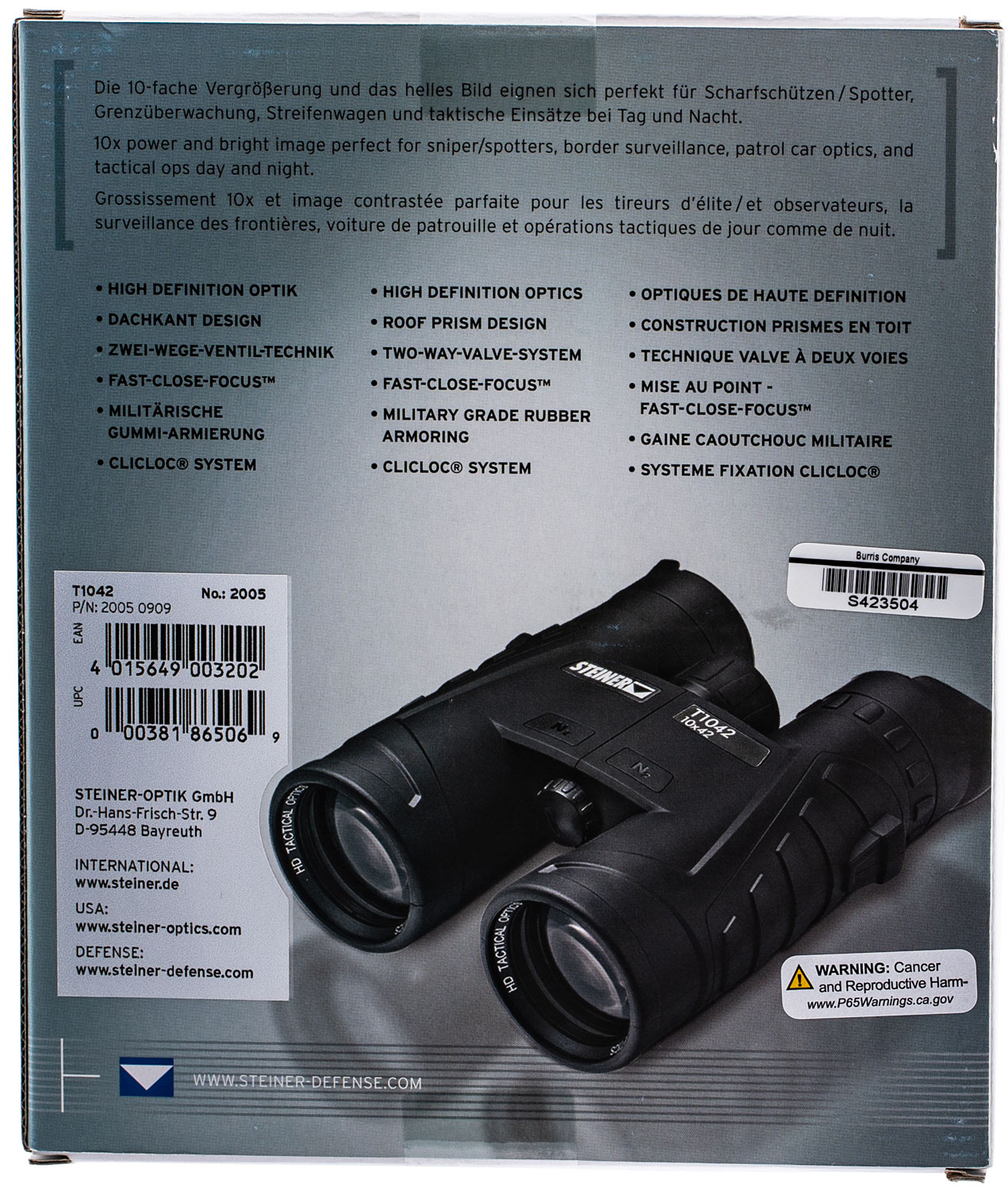 Steiner 2005 T1042 Tactical 10x42mm Roof Prism Black Rubber Armor - Image 3