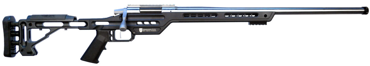 MasterPiece Arms 308PMRRHBLKPBA PMR 308 Win 10+1 24″ Threaded Match Grade Stainless Steel Barrel w/Thread Protector, Polished Black Metal Finish, Black V-Bedded BA Hybrid Chassis Stock, Trigger Tech Trigger, AICS-Type Magazine