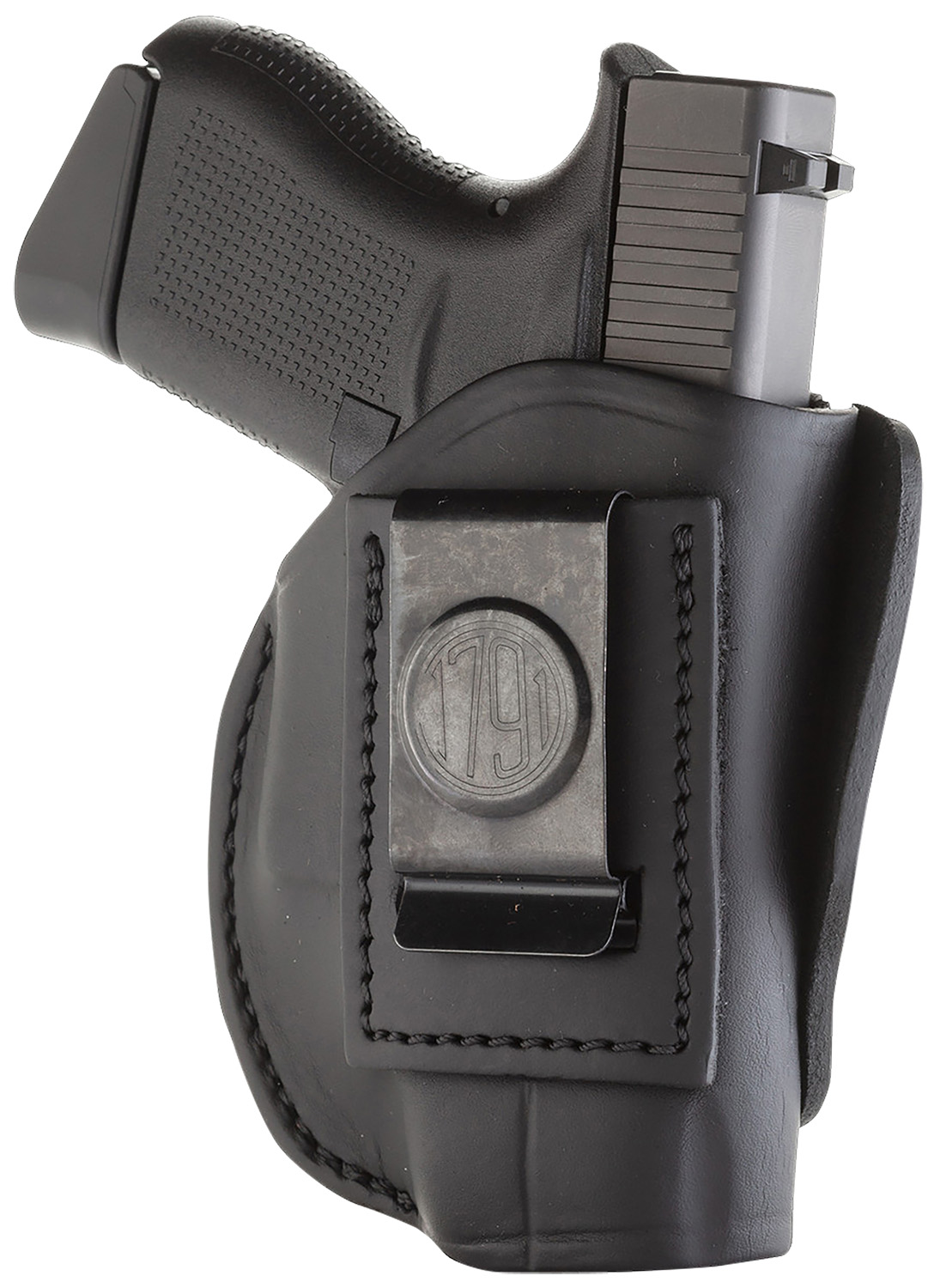 1791 Gunleather 4WH2SBLR 4-Way IWB/OWB Size 02 Stealth Black Leather Belt Clip Compatible w/Ruger LCP/S&W Bodyguard/Glock 42/43/43X Right Hand