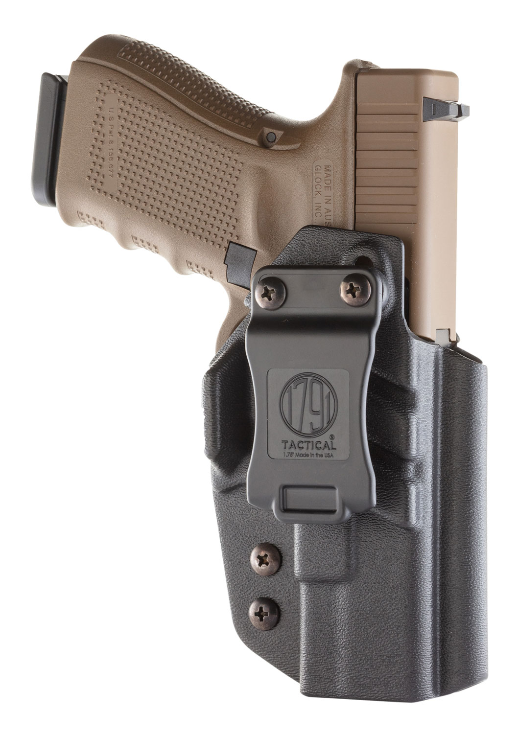 1791 Gunleather TACIWBGLOCKBLKR Tactical Kydex IWB Black Kydex Belt Clip Compatible w/Glock Right Hand