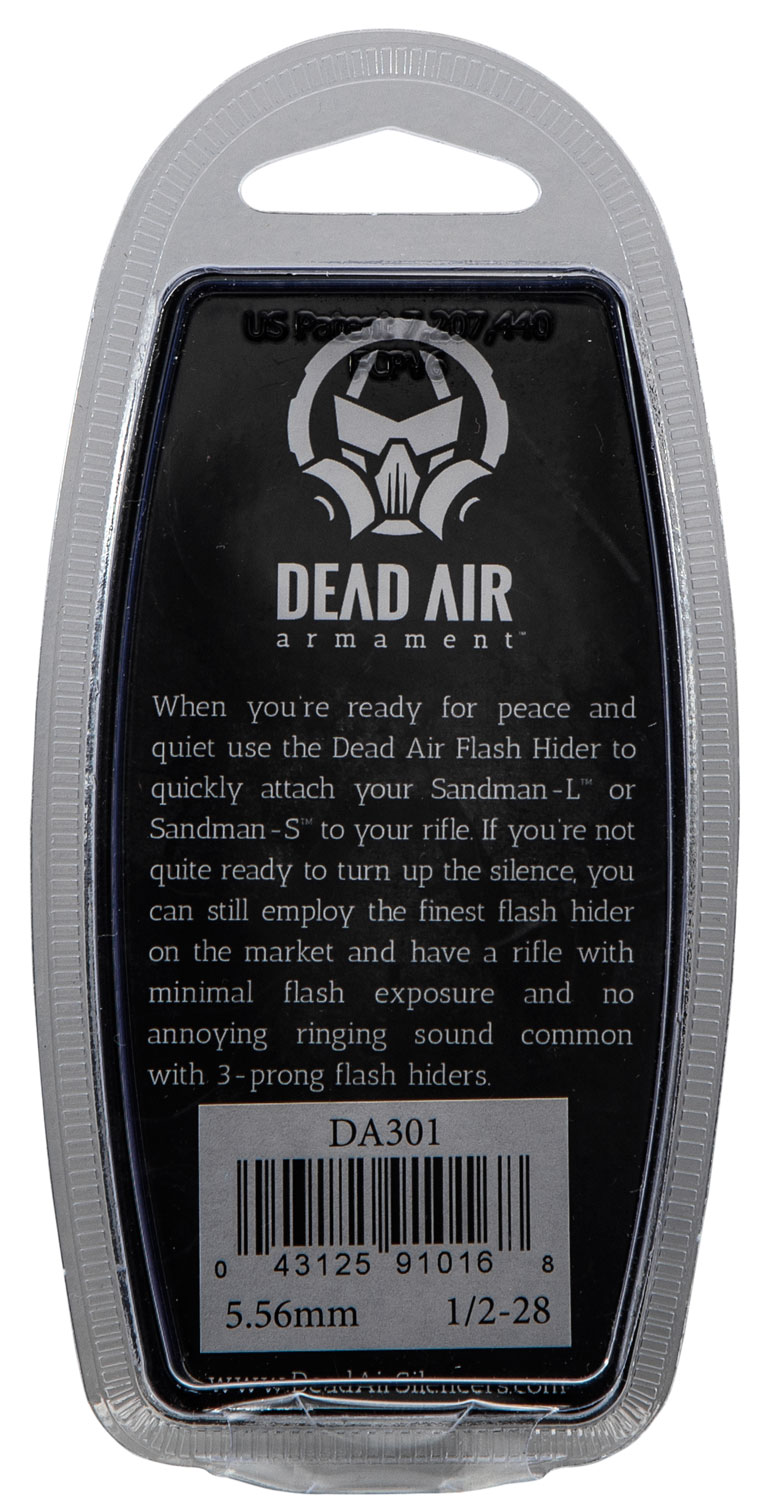 Dead Air DA301 Flash Hider Black with 1/2"-28 tpi Threads & 2.70" OAL for 5.56x45mm NATO Sandman Series, KeyMod Equipped Nomad-30 & Primal Suppressors - Image 2
