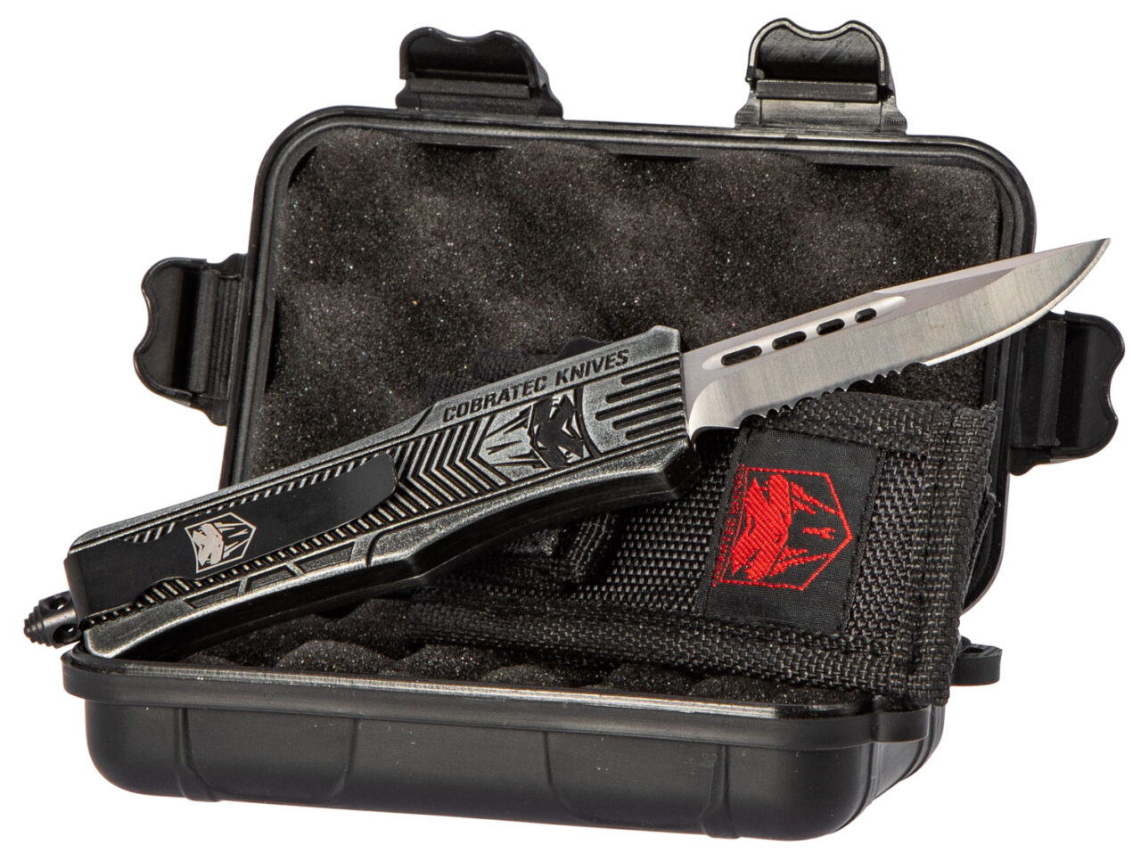 CobraTec Knives SSWCTK1SDS CTK-1 Small 2.75" OTF Part Serrated D2 Steel Blade/Black Stonewashed Aluminum Handle Features Glass Breaker Includes Pocket Clip - Image 2