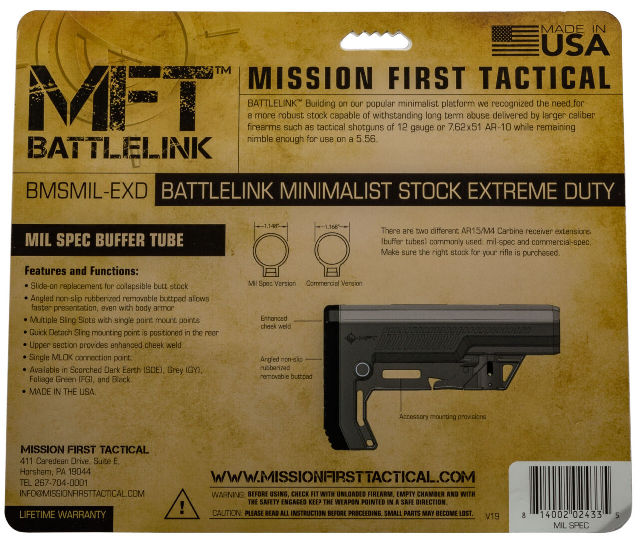 Mission First Tactical BMSMILEXD Battlelink Extreme Duty Minimalist Stock Collapsible Black Synthetic for AR-15, M16, M4 with Mil-Spec Tube (Tube Not Included) - Image 2