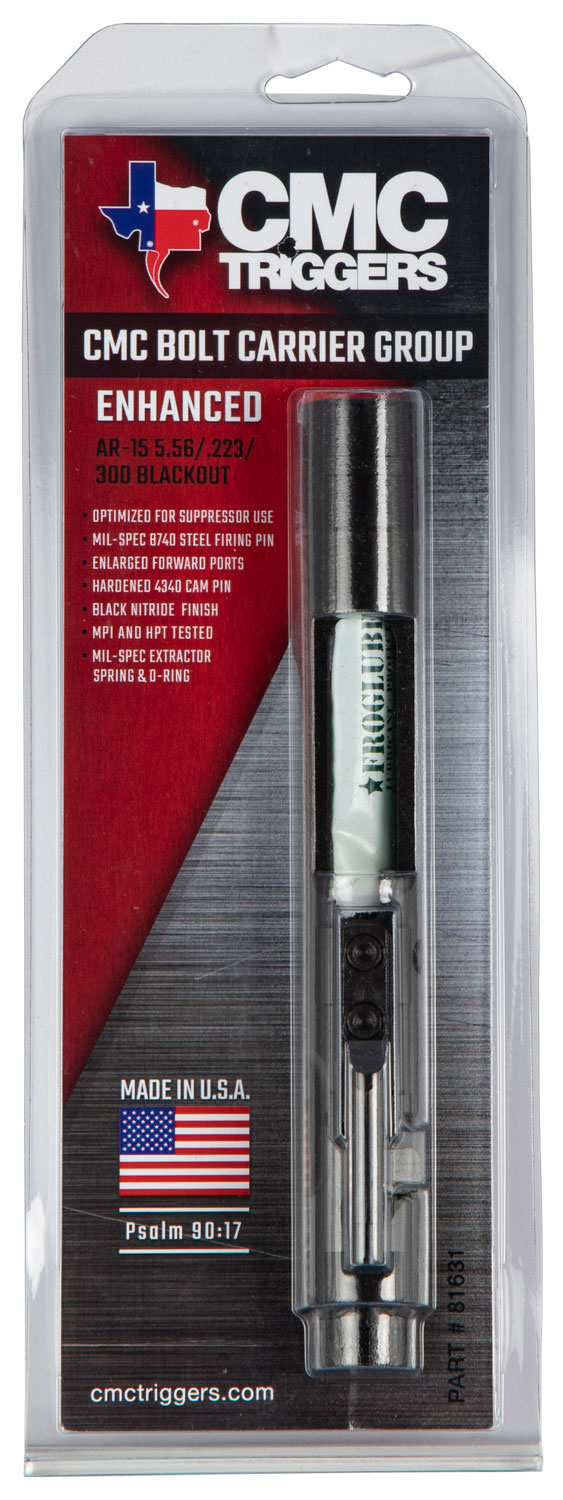 CMC Triggers 81631 Bolt Carrier Group Enhanced 223 Rem,5.56x45mm NATO,300 Blackout Black Nitride 8620 Steel AR-15