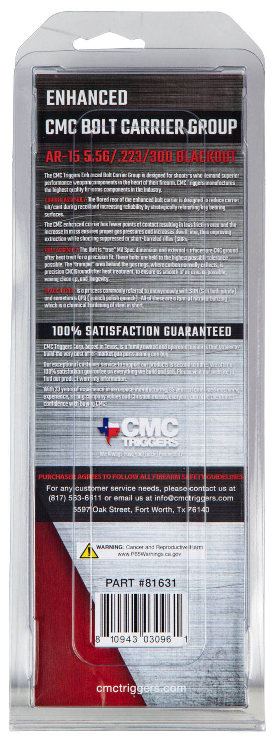 CMC Triggers 81631 Bolt Carrier Group Enhanced 223 Rem,5.56x45mm NATO,300 Blackout Black Nitride 8620 Steel AR-15 - Image 2