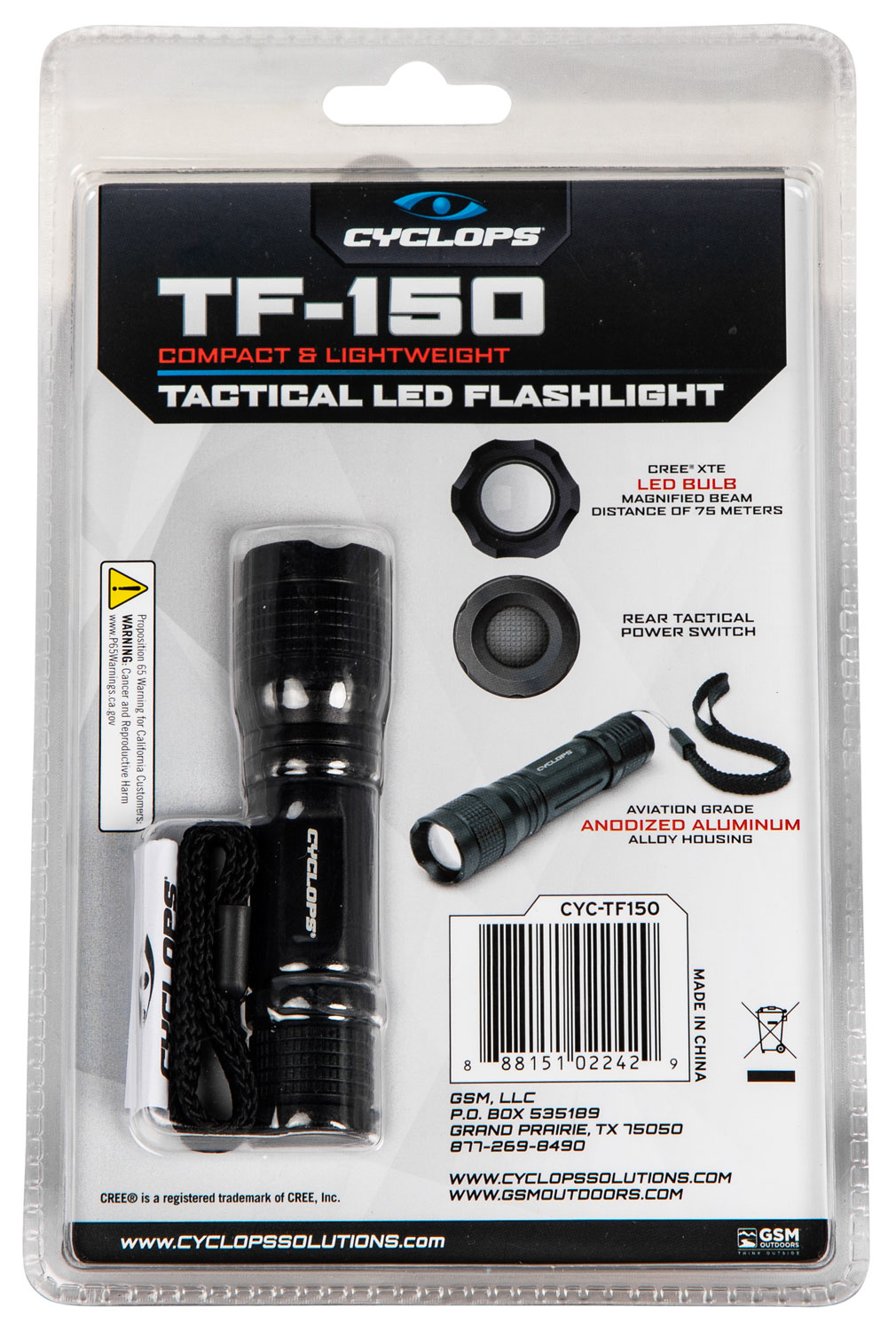 Cyclops CYCTF150 Tactical Flashlight Black Anodized Aluminum White 150 Lumens Cree LED 75 Meters Range - Image 2