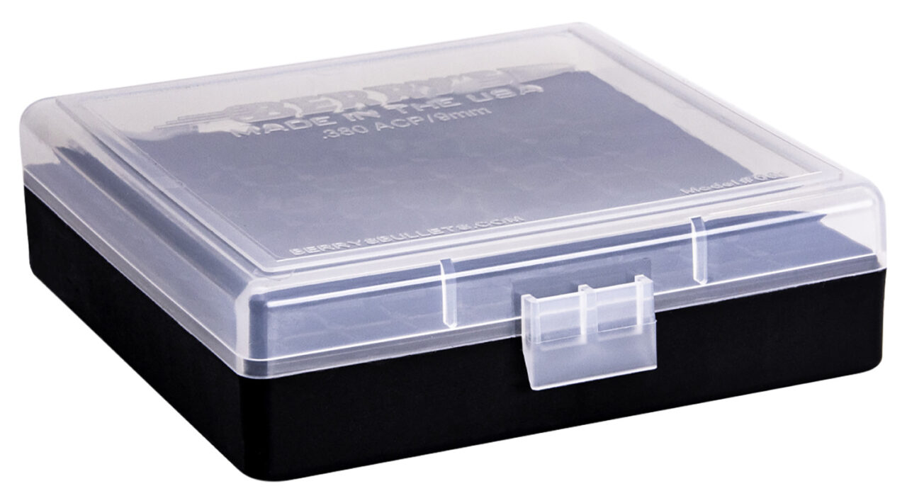 Berry's 87412 Ammo Box 9mm Luger 380 ACP Clear/Black Polypropylene 1.23" L x 0.40" 100rd