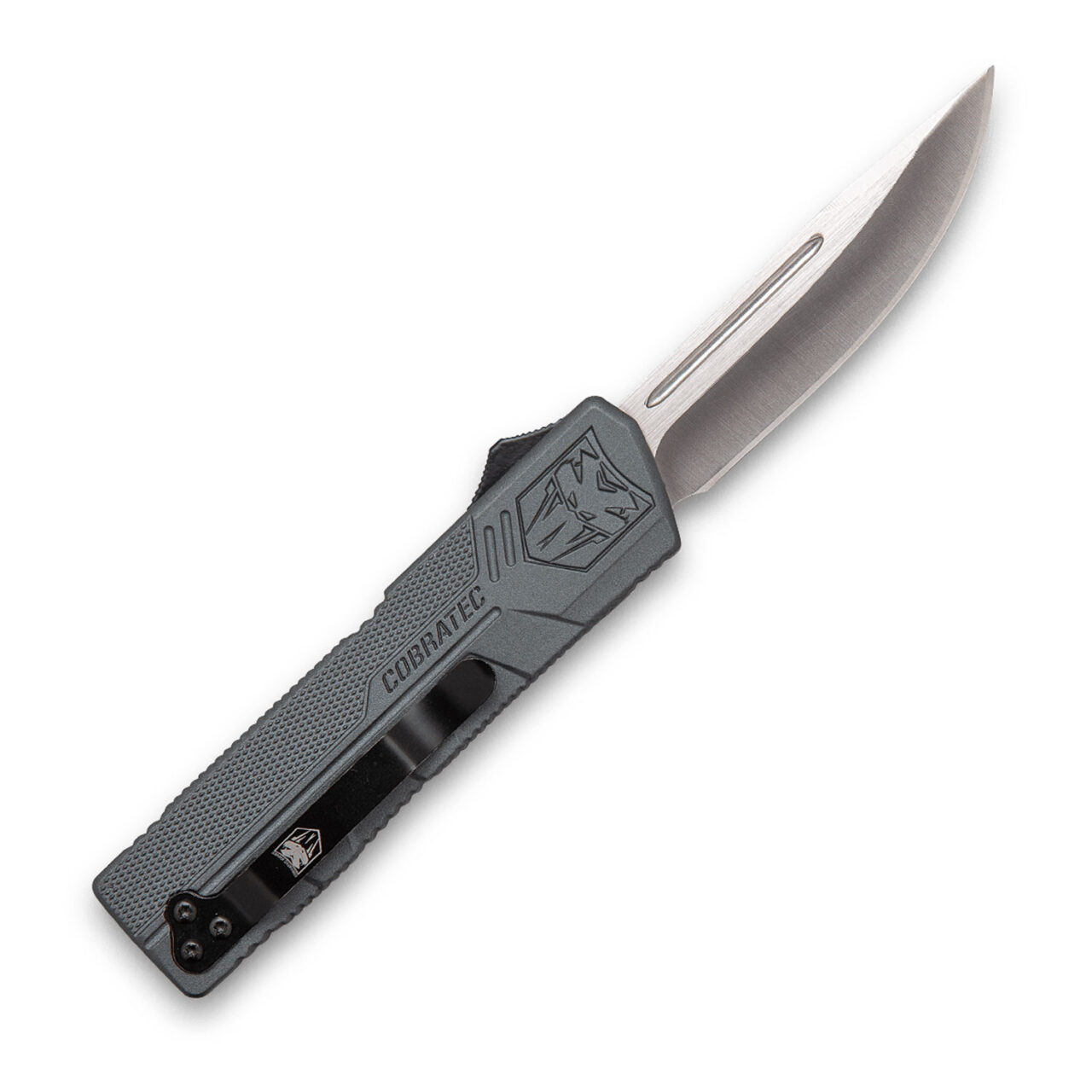 CobraTec Knives GYCTLWDNS Lightweight 3.25" OTF Drop Point Plain D2 Steel Blade/Gray Aluminum Handle Includes Pocket Clip - Image 2
