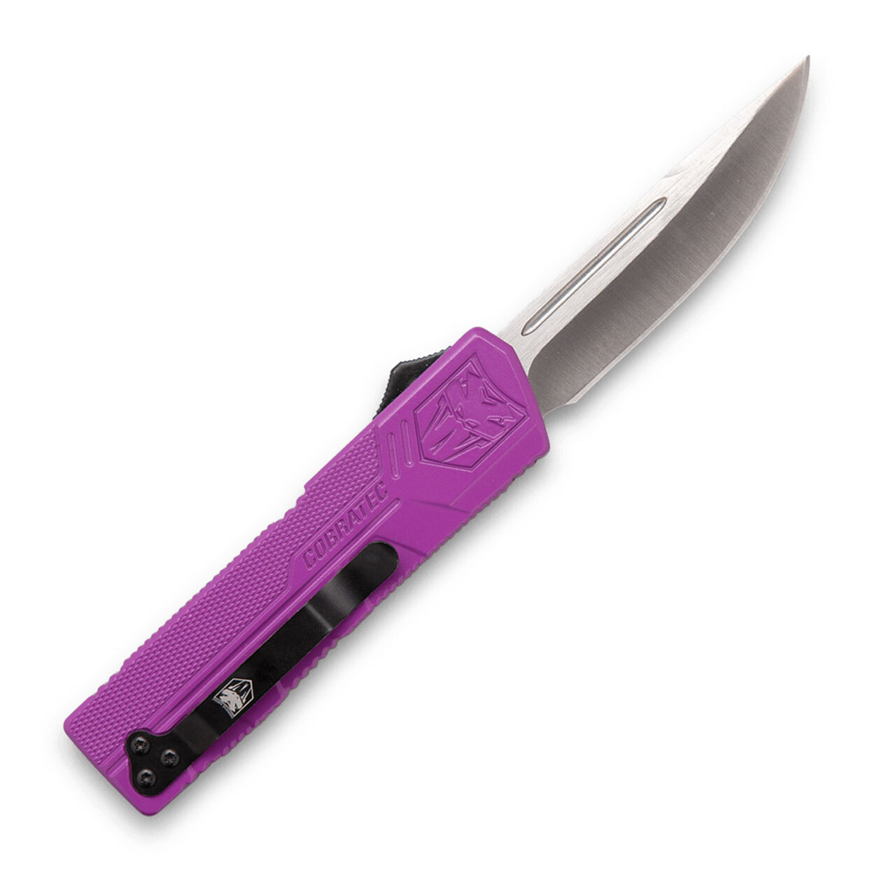 CobraTec Knives PURCTLWDNS Lightweight 3.25" OTF Drop Point Plain D2 Steel Blade/Purple Aluminum Handle Includes Pocket Clip - Image 2