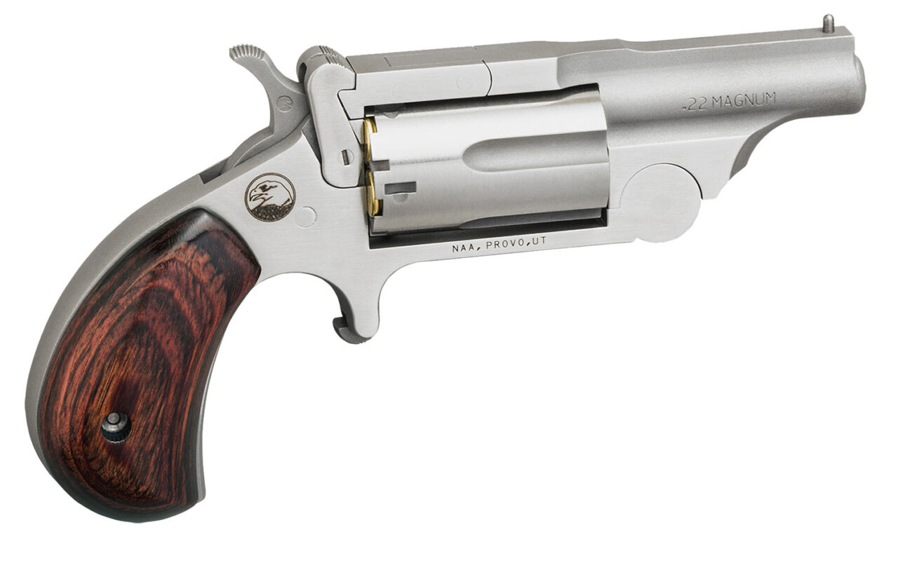 North American Arms 22MR Ranger II 22 WMR Caliber with 1.63" Barrel, 5rd Capacity Cylinder, Overall Stainless Steel Finish & Rosewood Birdshead Grip