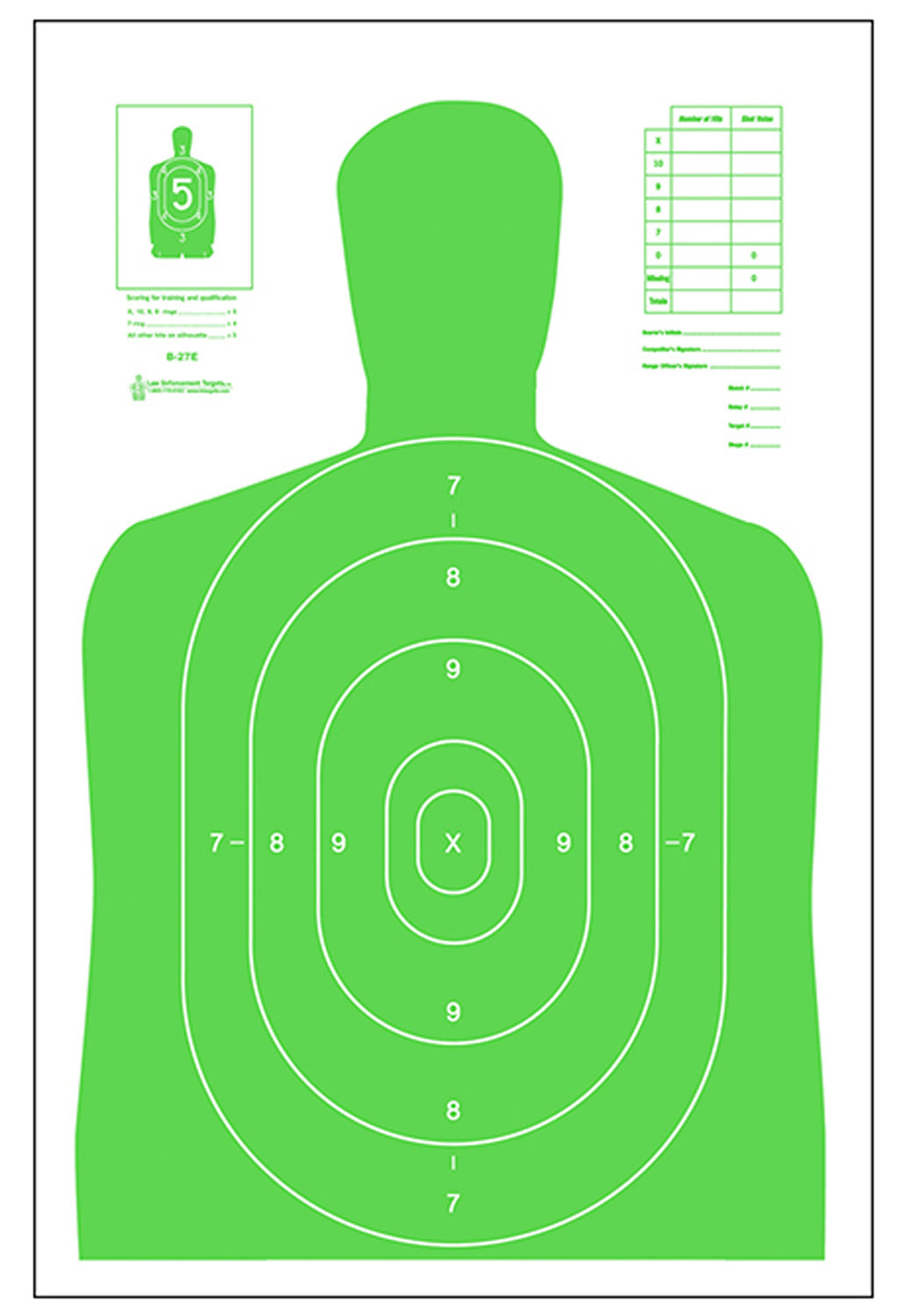 Action Target B27ELGR100 Qualification High Visibility Fluorescent Silhouette Paper 23" x 35" Fluorescent Green/White 100 Per Box