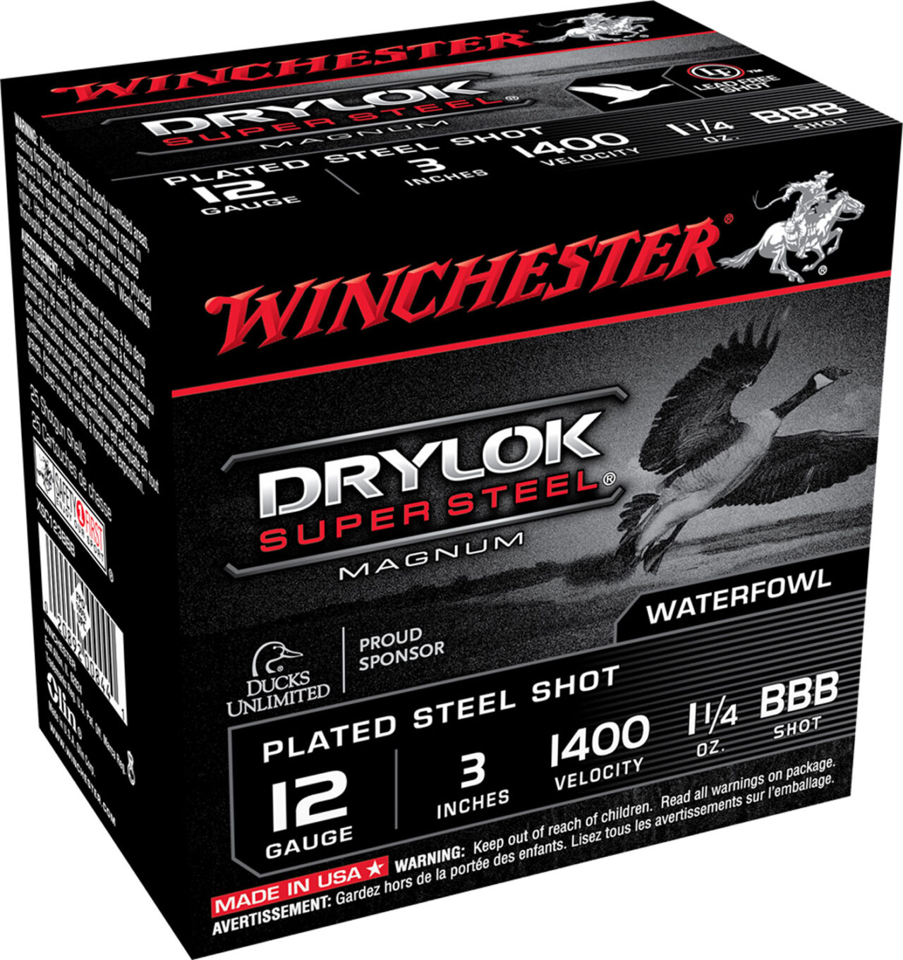 Winchester Ammo XSC123BBB Drylok Super Steel Magnum 12 Gauge, 3" 1 1/4 oz, 1400 fps, BBB Shot, 25 Bx/10 Cs