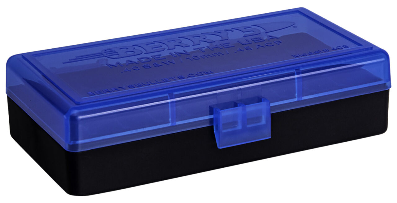 Berry's 38861 Ammo Box 40 S&W 45 ACP Blue/Black Polypropylene 1.35" L x 0.48" 50rd