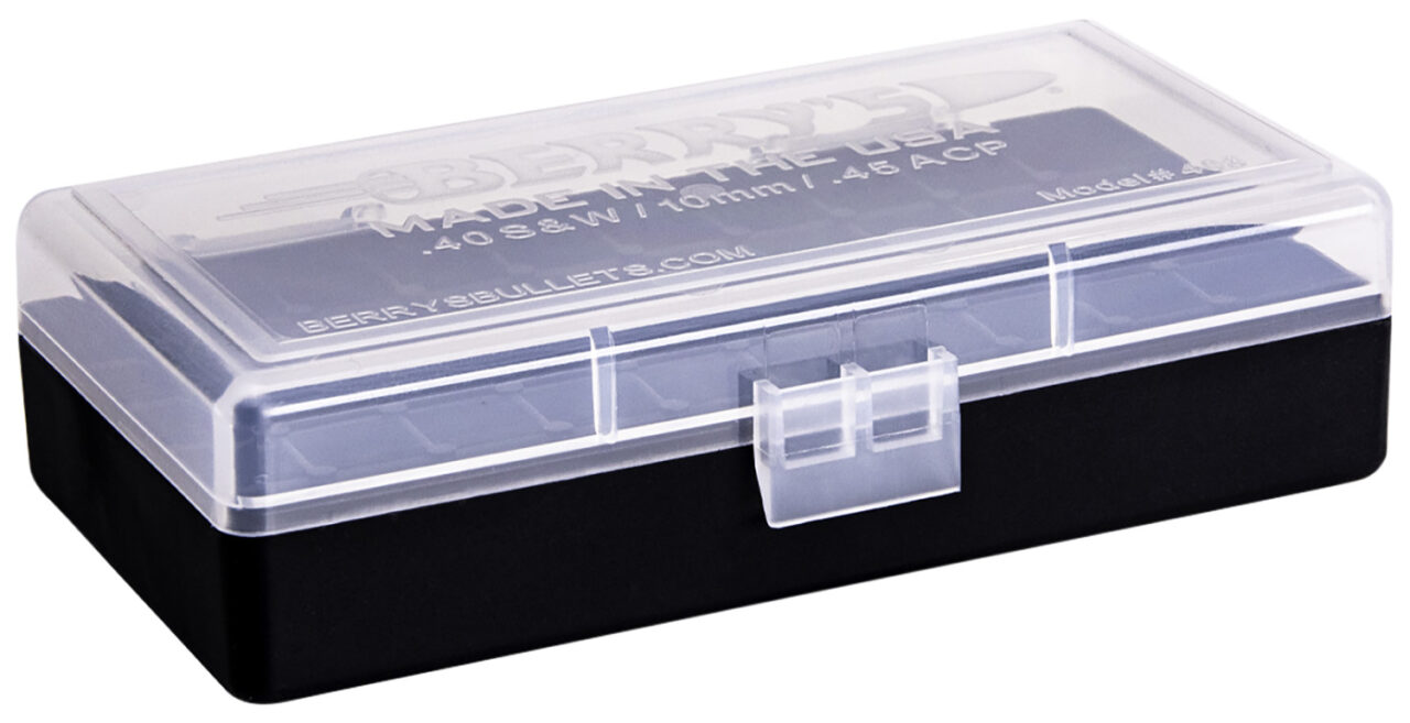 Berry's 67425 Ammo Box 40 S&W 45 ACP Clear/Black Polypropylene 1.35" L x 0.48" 50rd