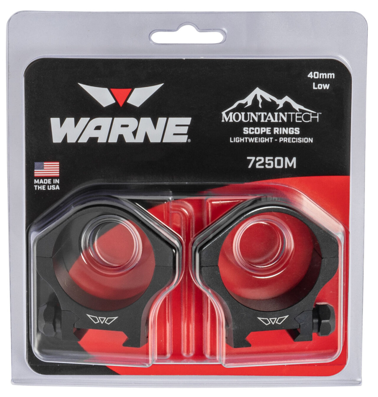 Warne 7250M Mountain Tech Scope Ring Set Fixed For Rifles Maxima/Weaver/Picatinny Low 40mm Tube Matte Black Aluminum - Image 2