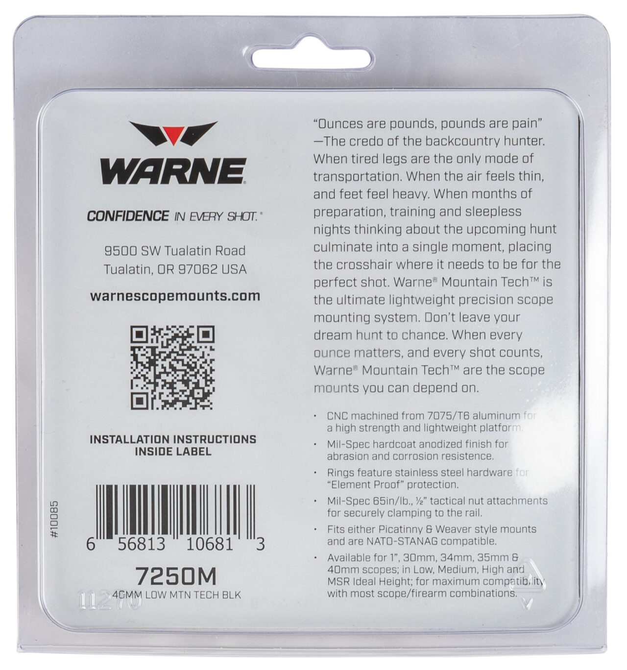 Warne 7250M Mountain Tech Scope Ring Set Fixed For Rifles Maxima/Weaver/Picatinny Low 40mm Tube Matte Black Aluminum - Image 3