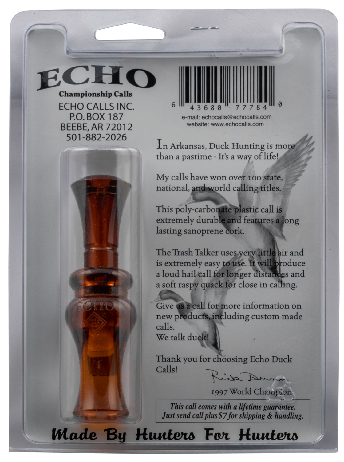 Echo Calls 77784 Trash Talker Double Reed Mallard Sounds Attracts Ducks Brown Polycarbonate - Image 3