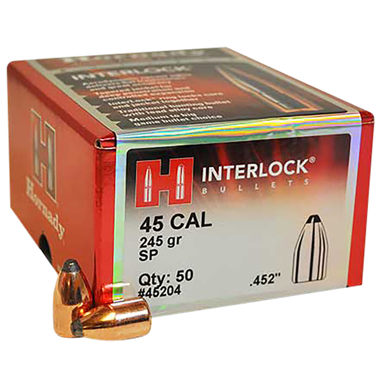 Hornady 45204 InterLock 45 Cal .452 245 gr Spire Point (SP)