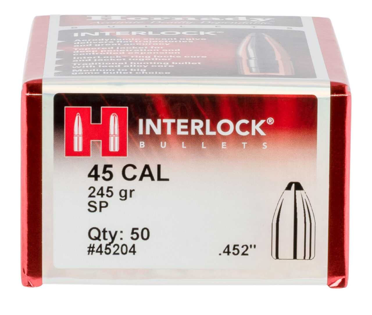 Hornady 45204 InterLock 45 Cal .452 245 gr Spire Point (SP) - Image 2