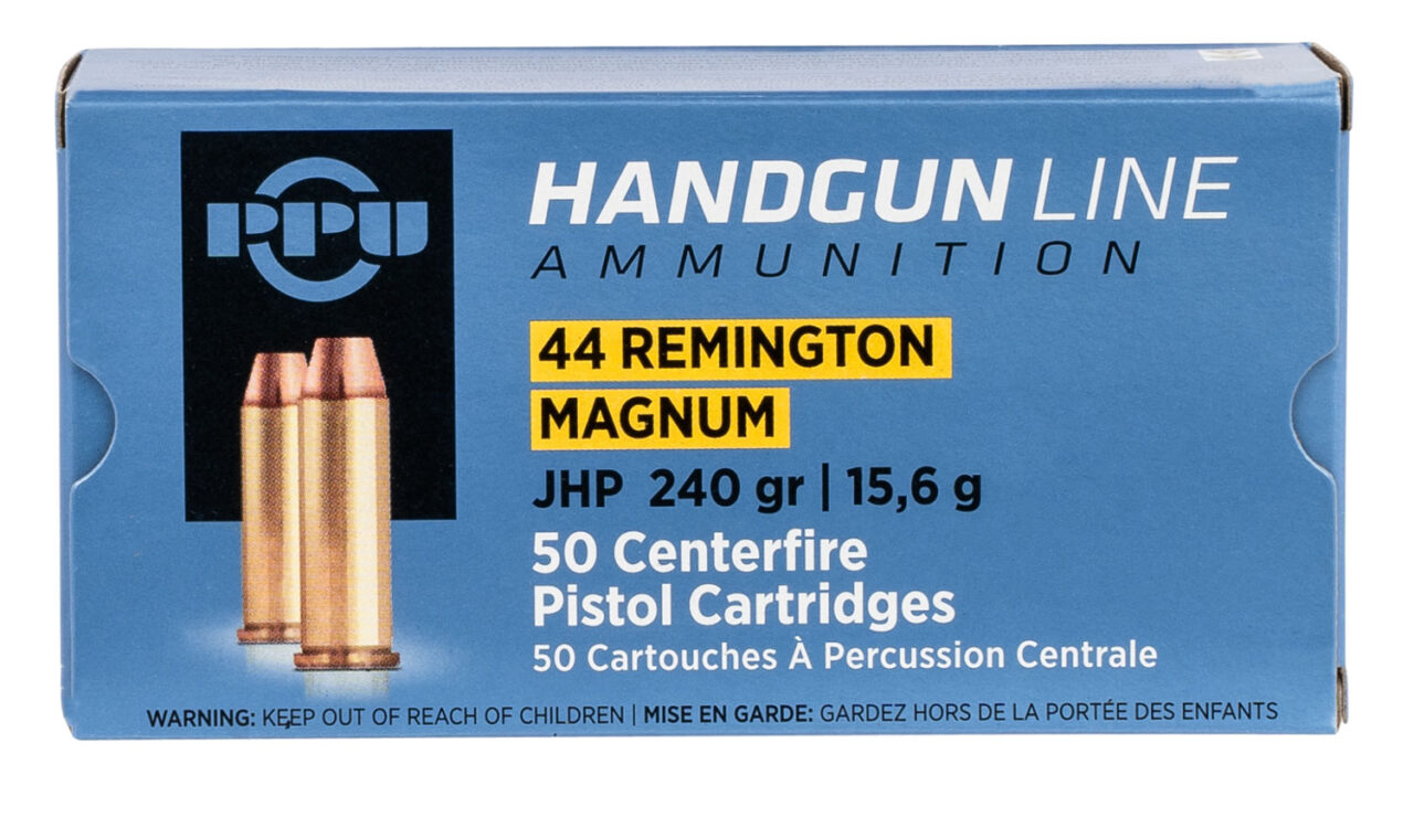 PPU PPH44MH pistols 44 Rem Mag 240 gr Jacketed Hollow Point (JHP) 50 Per Box/ 10 Cs
