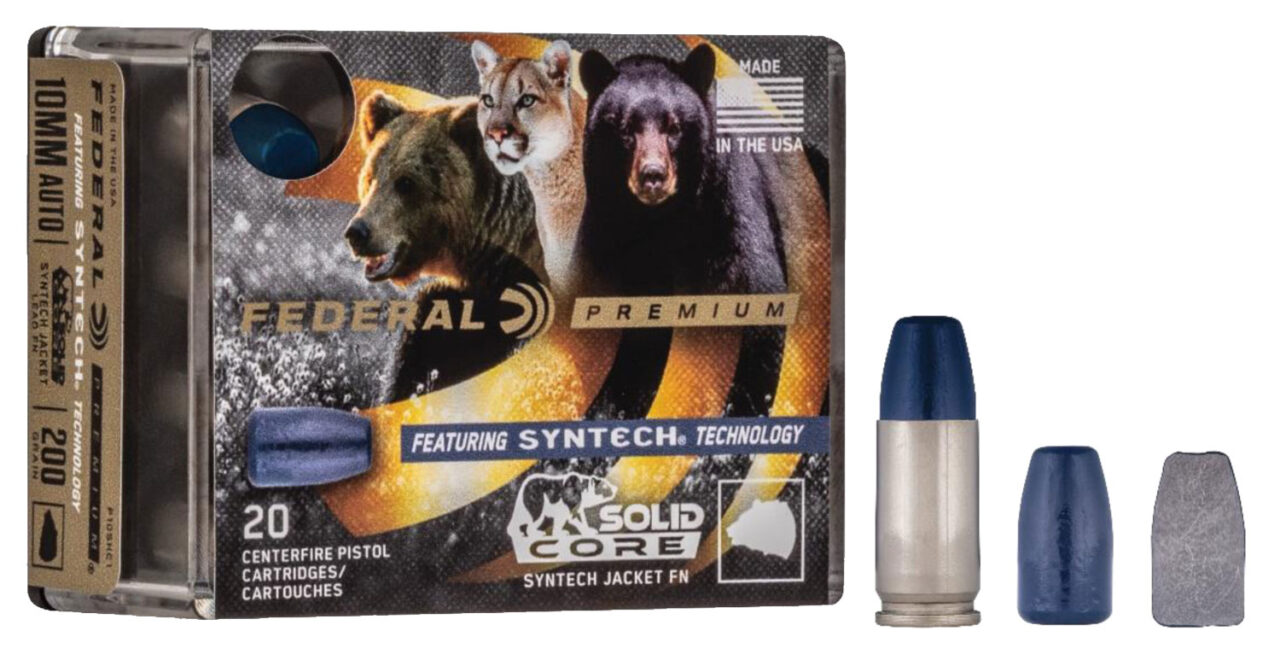 Federal P10SHC1 Premium 10mm Auto 200 gr Solid Core Synthetic Flat Nose 20 Per Box/10 Cs