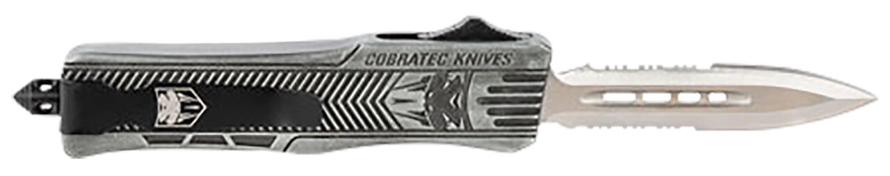 CobraTec Knives SSWCTK1SDAG2SS CTK-1 2.75" OTF Part Serrated D2 Steel Blade/Stonewashed Aluminum Handle Features Glass Breaker Includes Pocket Clip - Image 2