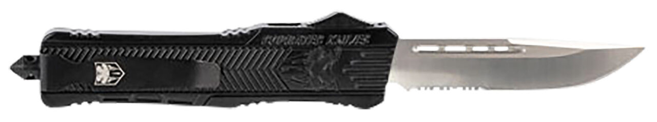 CobraTec Knives LBCTK1LDS CTK-1 Large 3.75" OTF Drop Point Part Serrated D2 Steel Blade/ Black Aluminum Handle Features Glass Breaker Includes Pocket Clip - Image 2