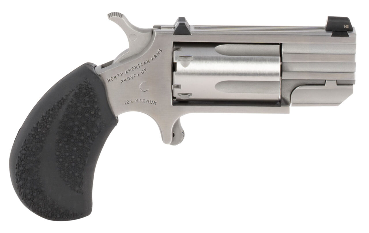 North American Arms PUGTC Pug 22 LR or 22 WMR 5 Shot 1" Barrel, Overall Stainless Steel Finish, Black Rubber Grip Includes Cylinder