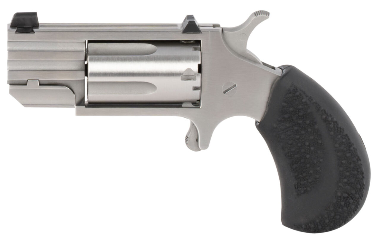 North American Arms PUGTC Pug 22 LR or 22 WMR 5 Shot 1" Barrel, Overall Stainless Steel Finish, Black Rubber Grip Includes Cylinder - Image 2