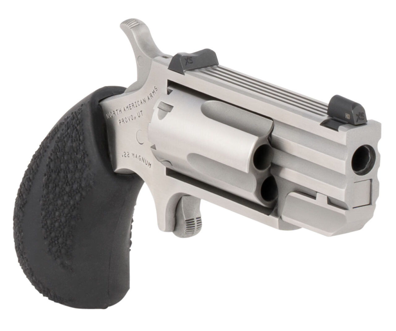 North American Arms PUGTC Pug 22 LR or 22 WMR 5 Shot 1" Barrel, Overall Stainless Steel Finish, Black Rubber Grip Includes Cylinder - Image 3