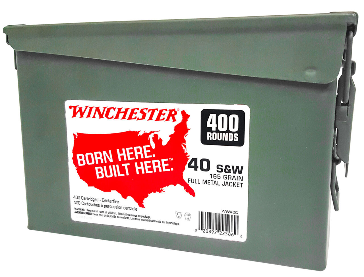 Winchester Ammo WW40C USA Ammo Can 40 S&W 165 gr Full Metal Jacket Truncated-Cone (TCFMJ) 400 Per Box/ 2 Cs