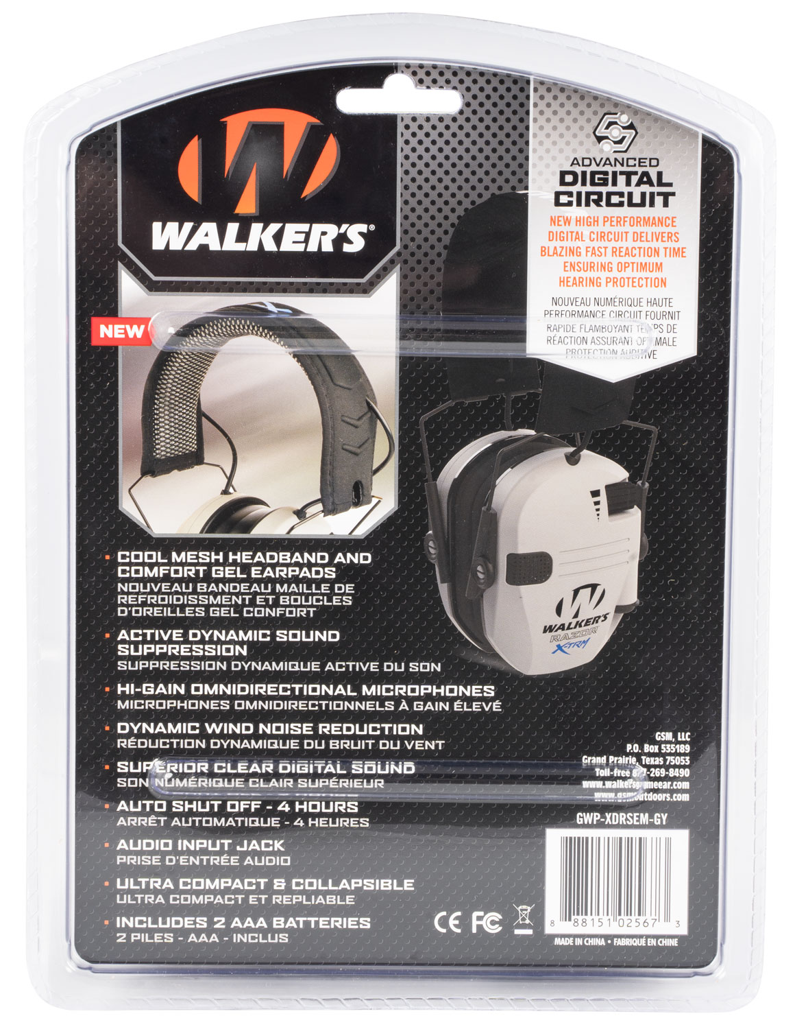 Walker's GWPXDRSEMG Razor PRO Digital Electronic Muff 23 dB Over the Head Gray/Black Polymer - Image 2