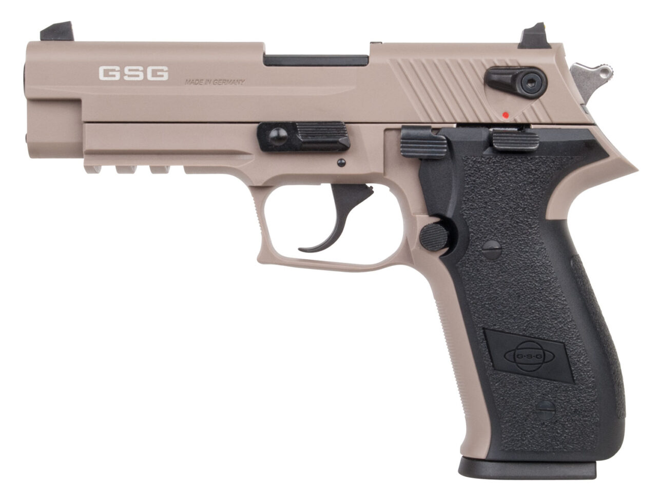 GSG GERG2210FFT FireFly 22 LR 10+1 4" Tan Steel Barrel, Serrated Slide, Zinc Alloy w/Accessory Rail Frame, Black Polymer Grip