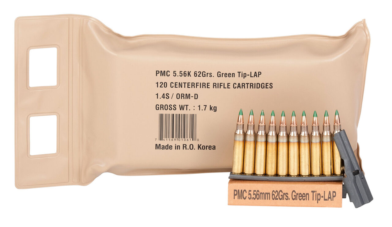 PMC 556(M55)BP X-Tac Battle Pack 5.56x45mm NATO 62 gr, 3100 fps Light Armor Piercing Green-Tip (LAP), 120 Bx/5 Cs
