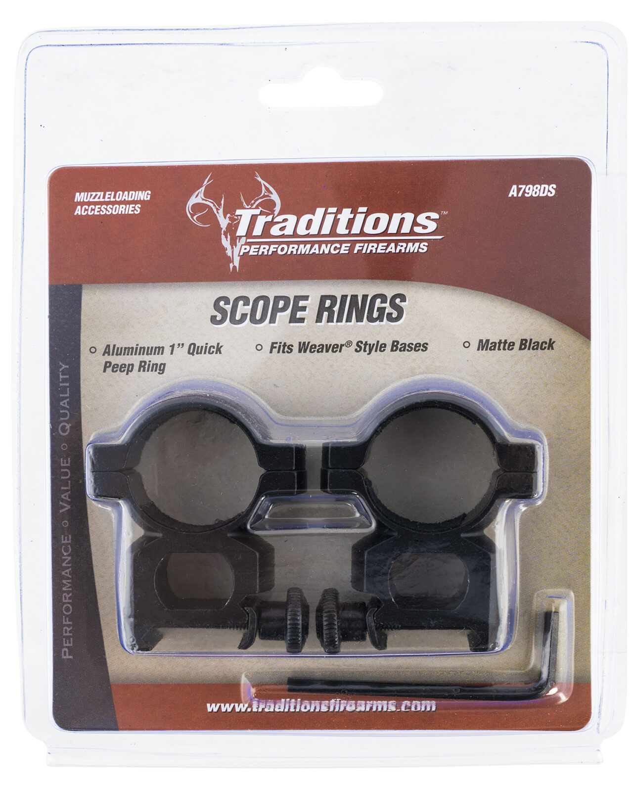 Traditions A798DS Scope Ring Set Weaver Quick Peep 1" Tube Matte Black Aluminum